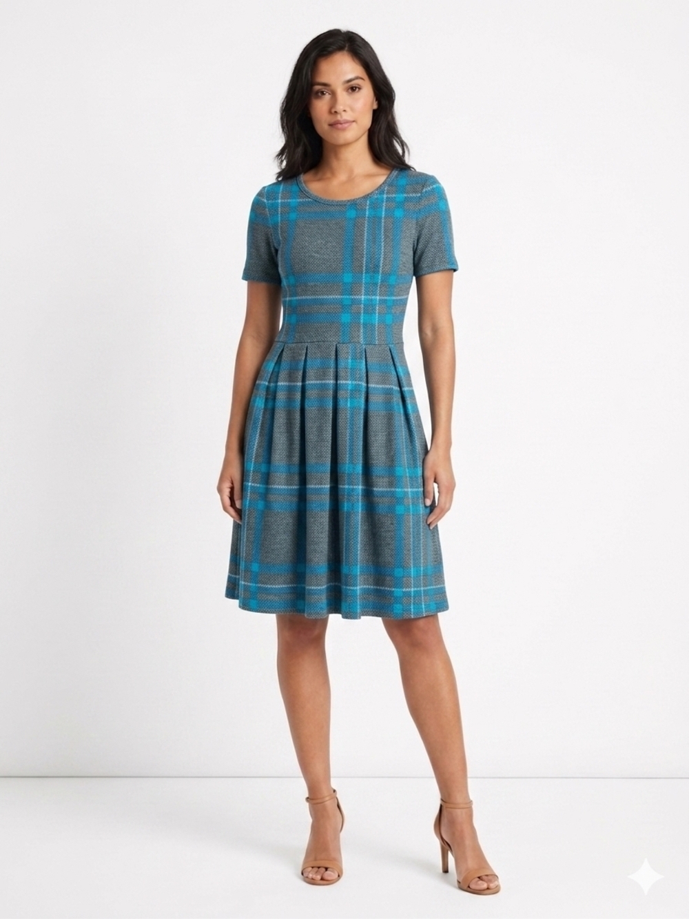 Blue Plaid Fit-and-Flare Dress